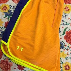 Vintage Under Armour Men's Orange and Blue Basketball Shorts